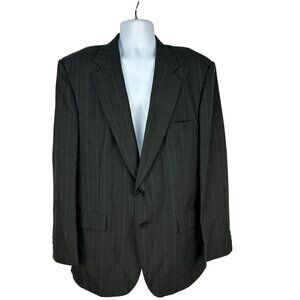Towncraft Pinstripe Mens Suit Jacket 44L Classic Fit Black Gray 2 Button Blazer